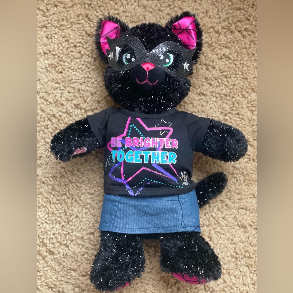 Build A Bear Night Magic Black Glitter Cat Plush